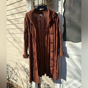 J. Jill Auburn Brown Cabeled Cardigan Sweater